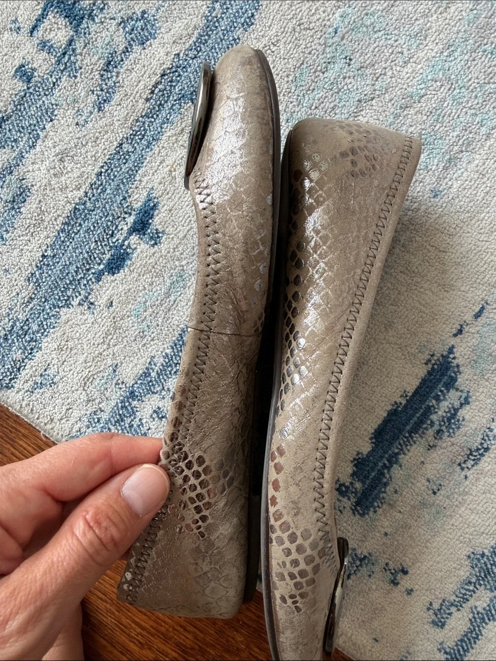 Tory Burch Metallic Taupe Logo Ballet Flats